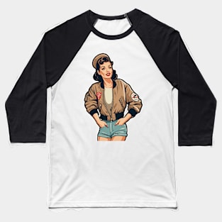 Casual Pin Up Bomber Jacket Babe Style Baseball T-Shirt